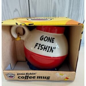 Gone Fishin' Fishing Bobber Coffee Mug Cup 20oz. Red / White Ceramic  NEW